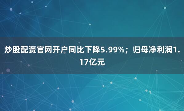 炒股配资官网开户同比下降5.99%；归母净利润1.17亿元